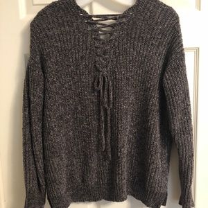 Gray tie detail sweater